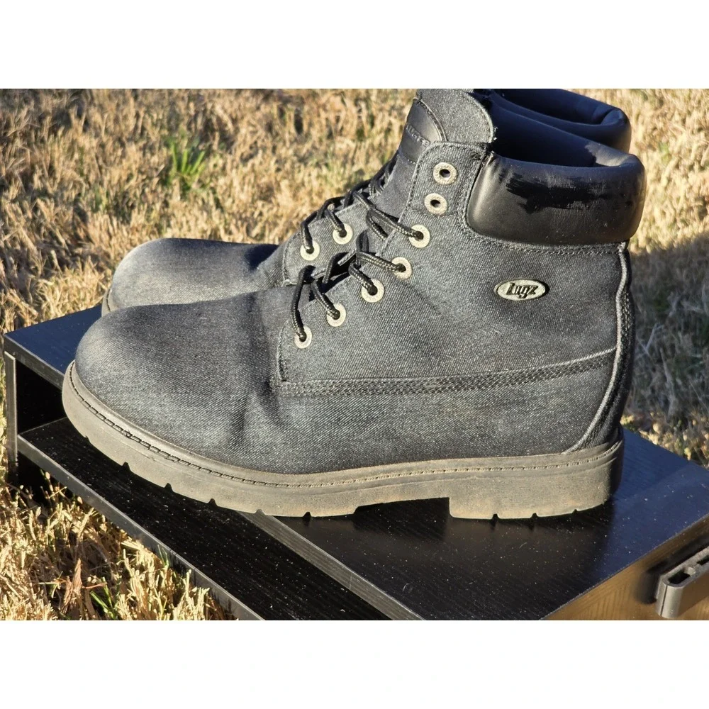 Lugz Mantle Hi Mens Denim Boots Black Textile Lace Up Work Boots Size 11